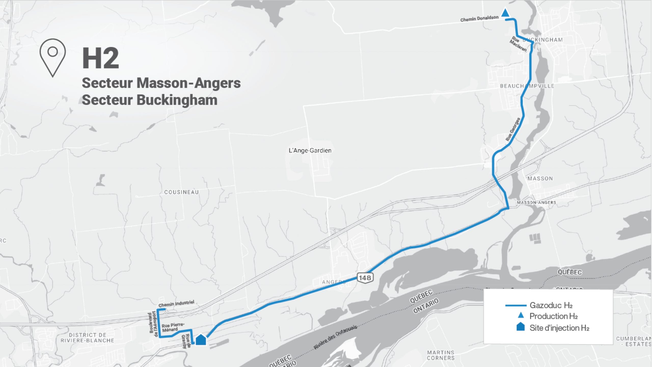 Carte du projet Hydrogène de Gazifère